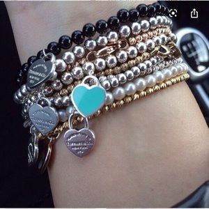 Please Return 925 Beaded Real Silver Bracelet teal pink red Hearts